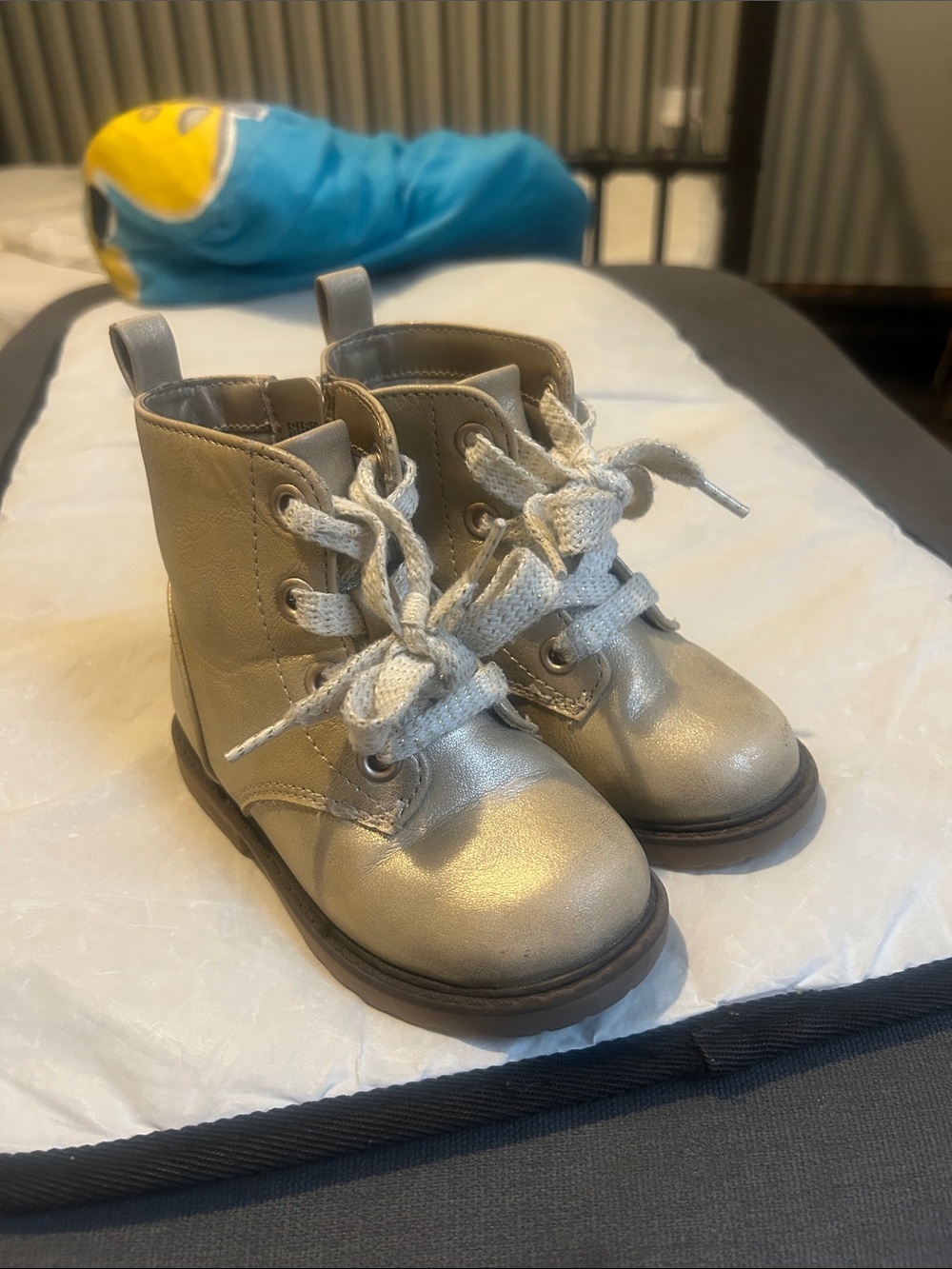 Cat & Jack Metallic Silver Lace-Up Kids Ankle Boots